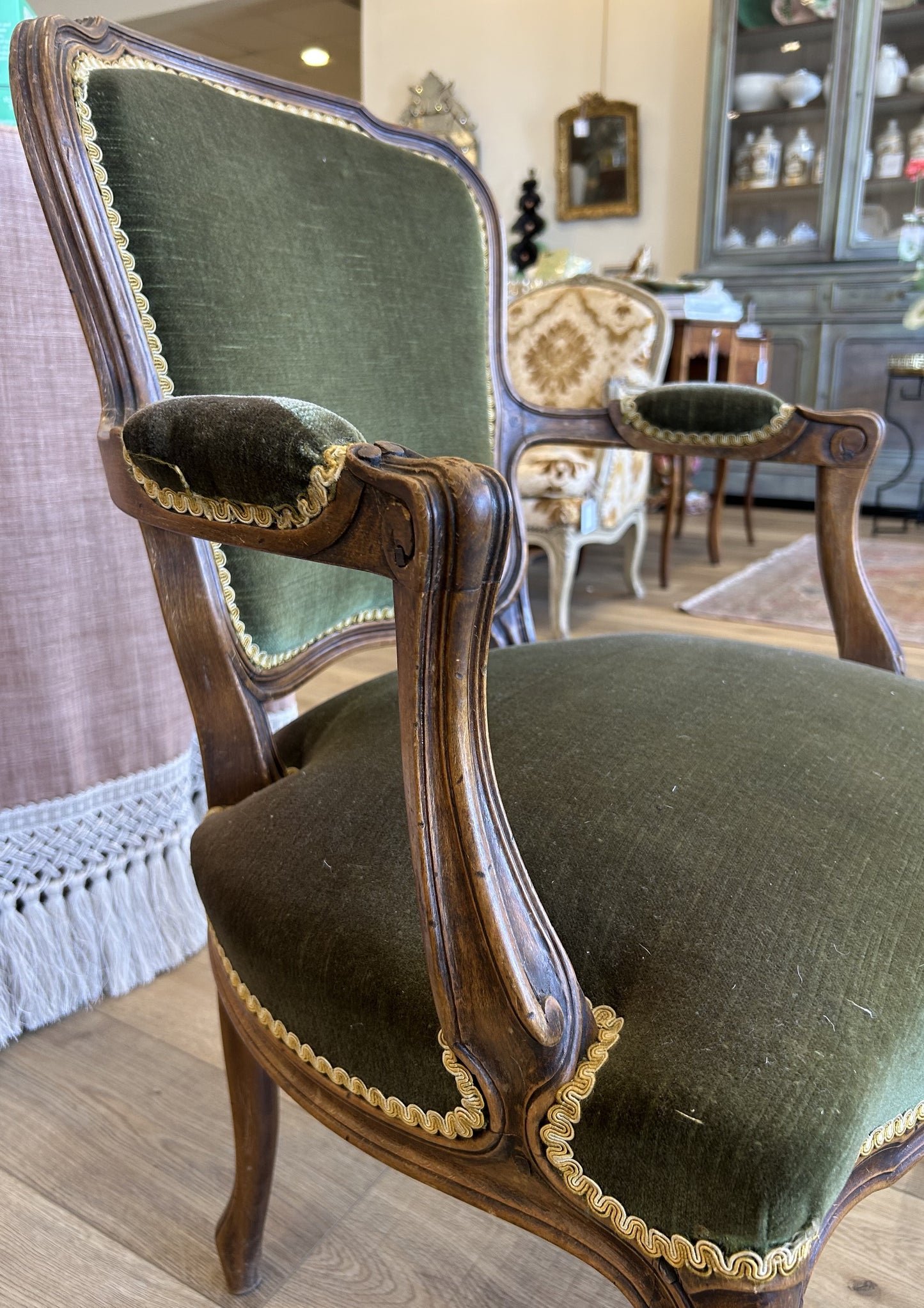 Louis XV Upholstered Wood Arm Chair