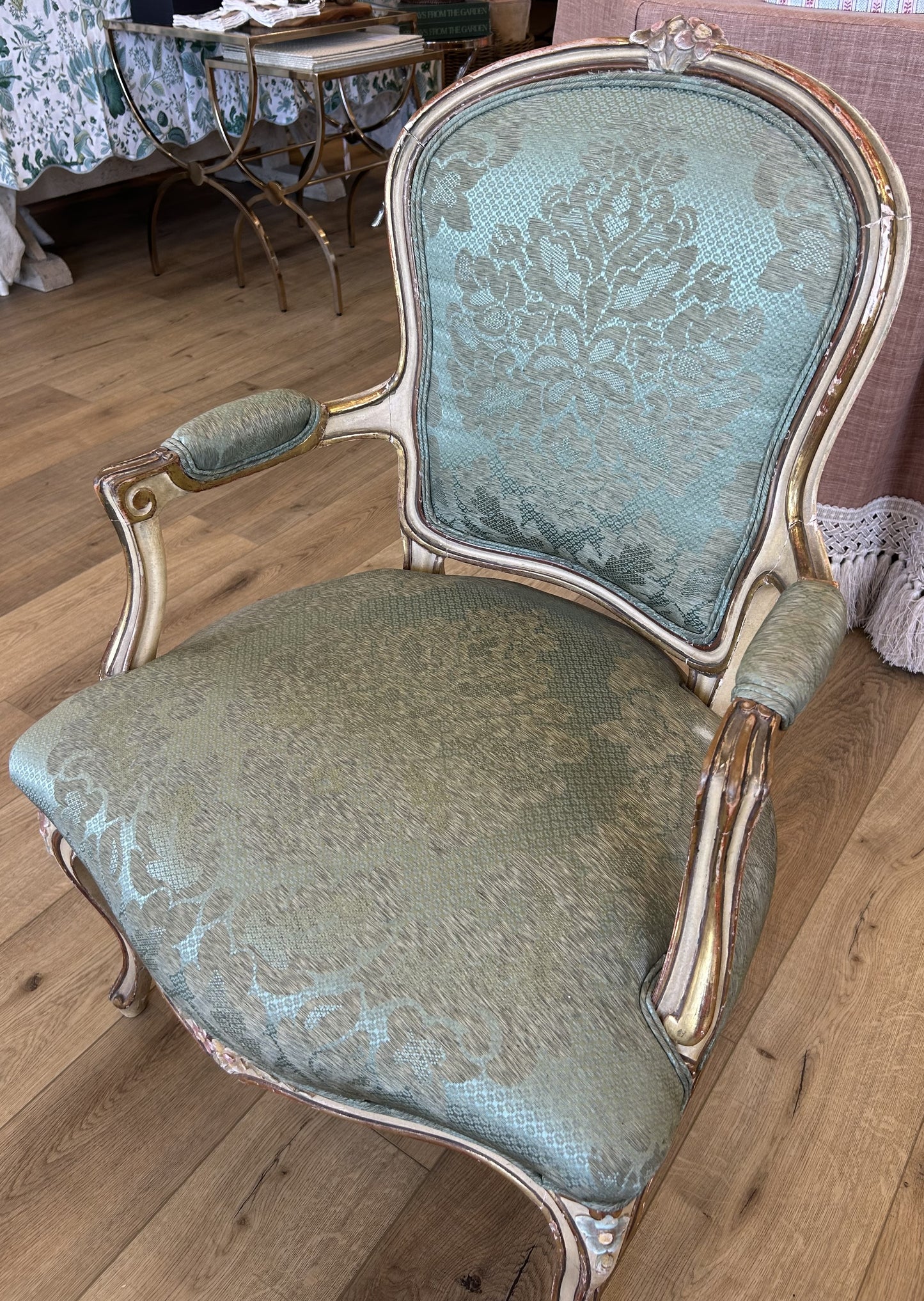 French Fauteuil Arm Chair with Gild and Floral Motif