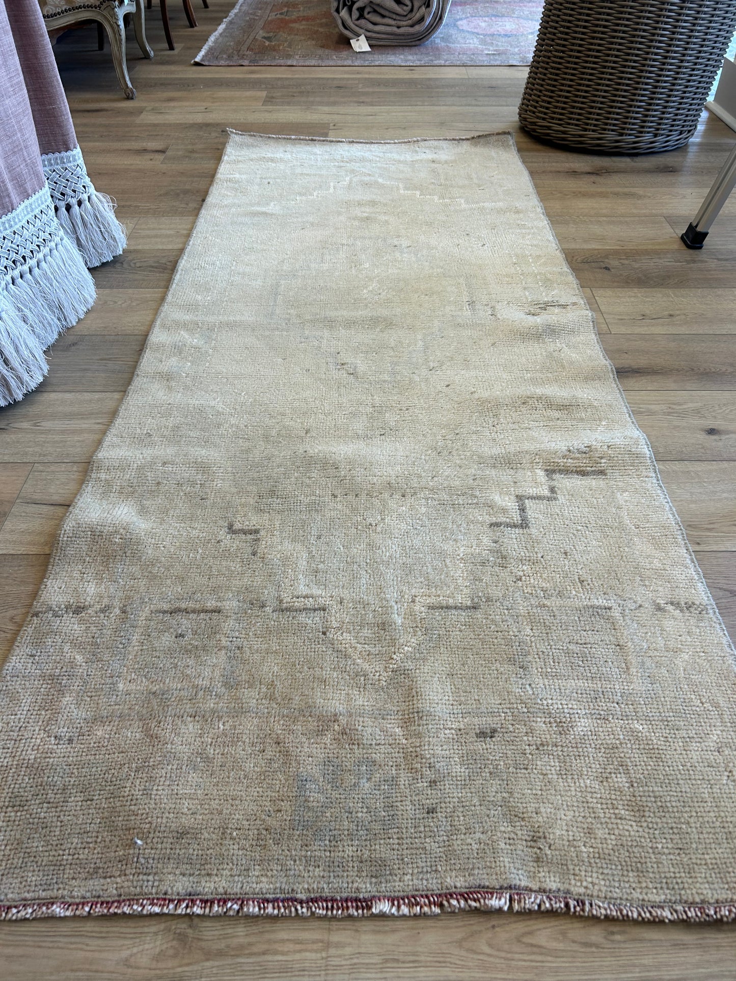 Beige and Olive Turkish Runner - 31 x 78