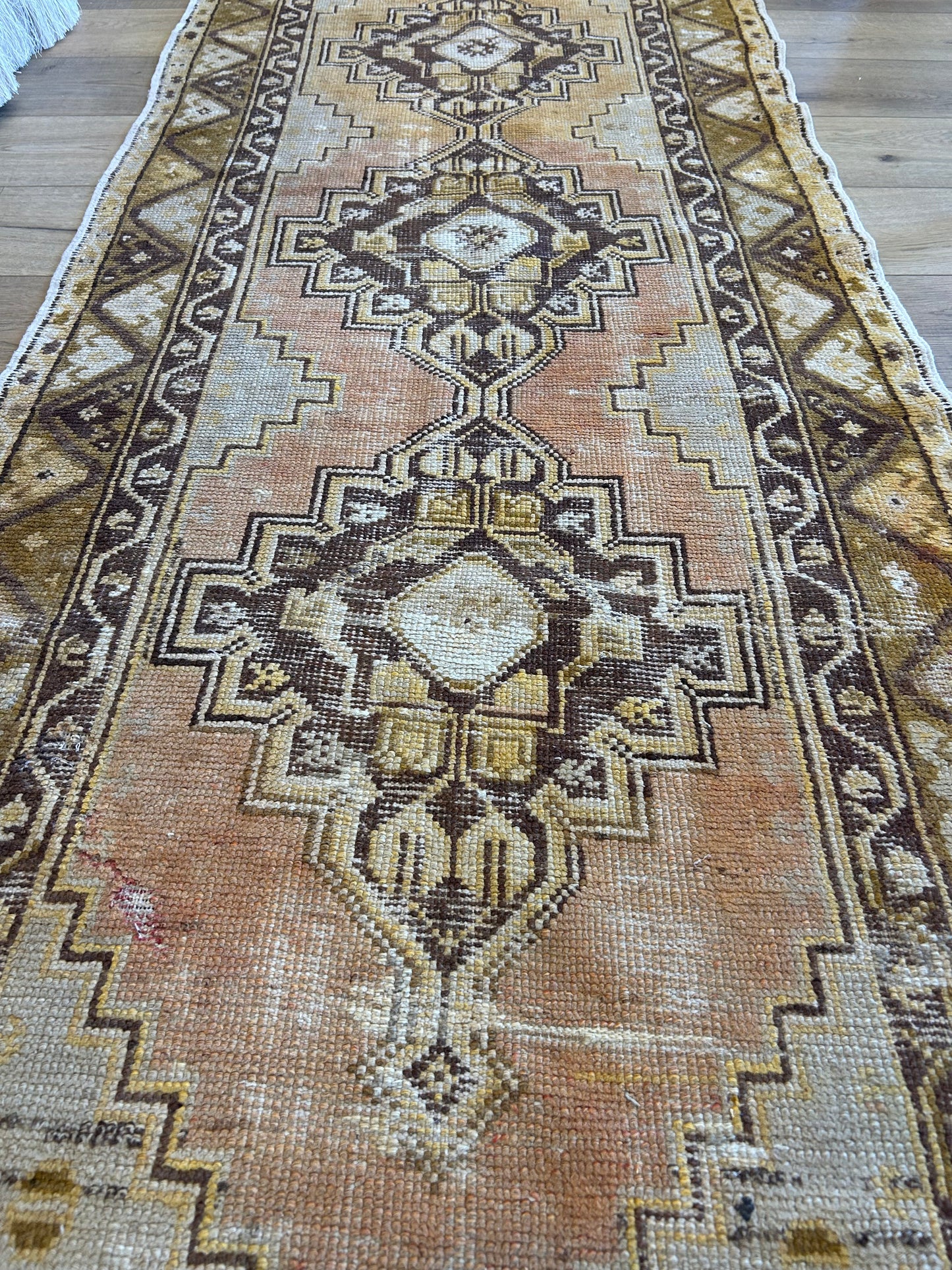 Peach/Chartreuse Turkish Runner - 33.5 x 109