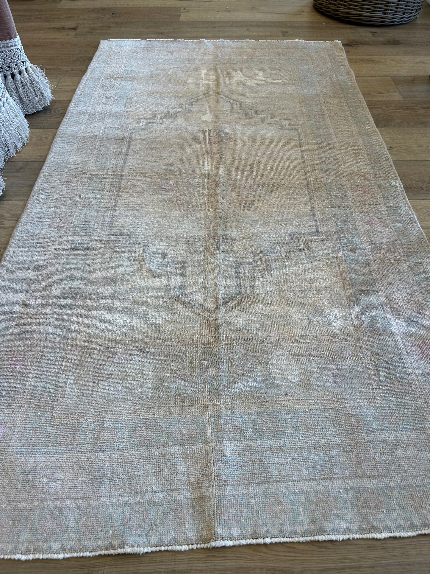 Beige and Celadon Turkish Runner - 39.5 x 72.5