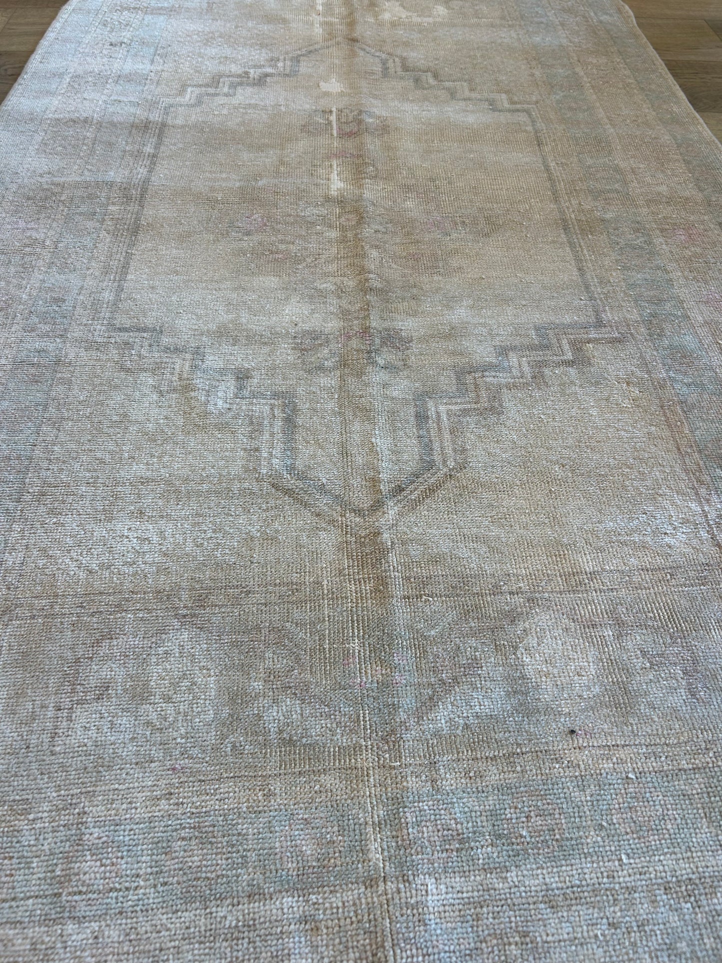 Beige and Celadon Turkish Runner - 39.5 x 72.5