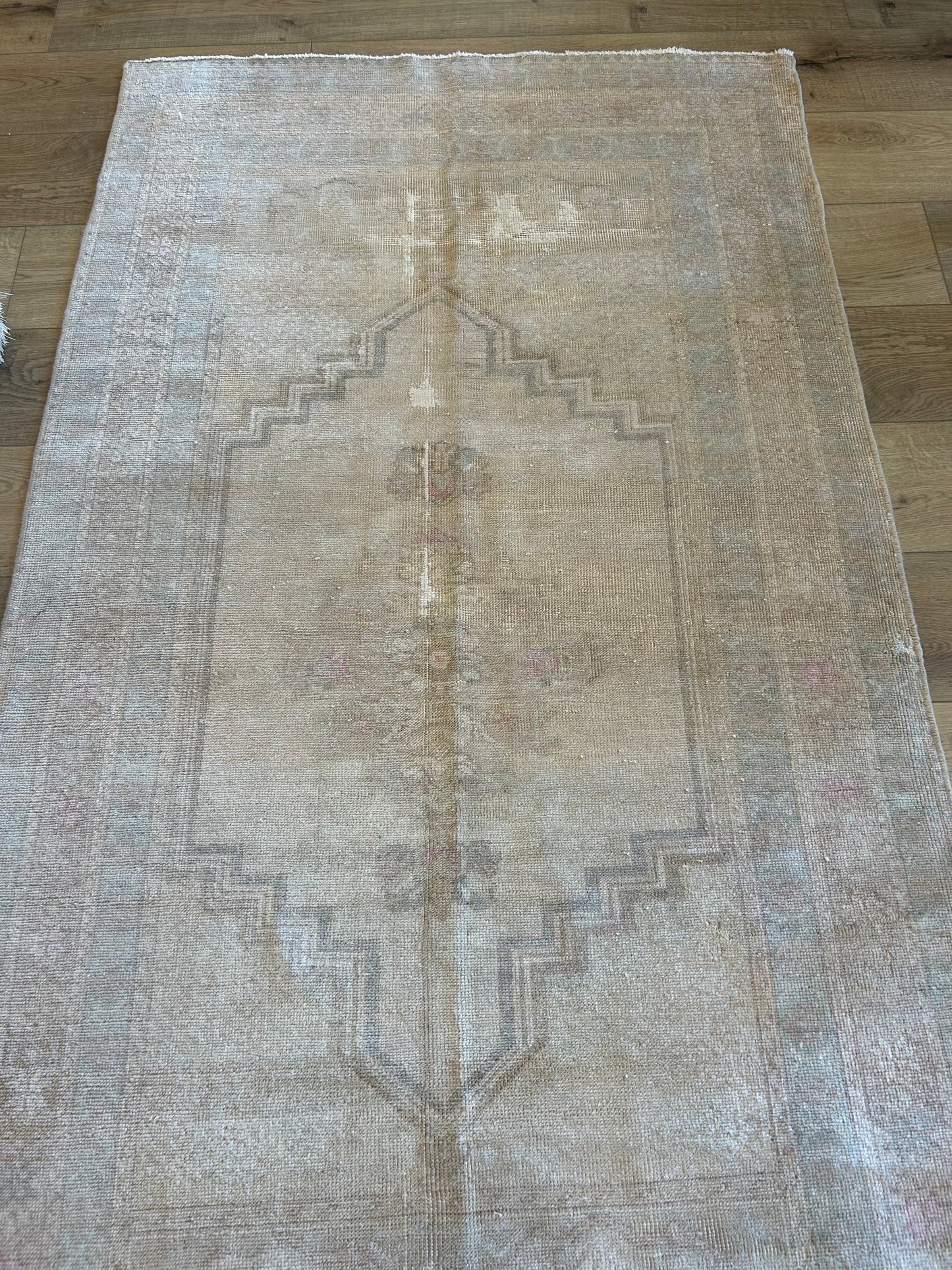 Beige and Celadon Turkish Runner - 39.5 x 72.5