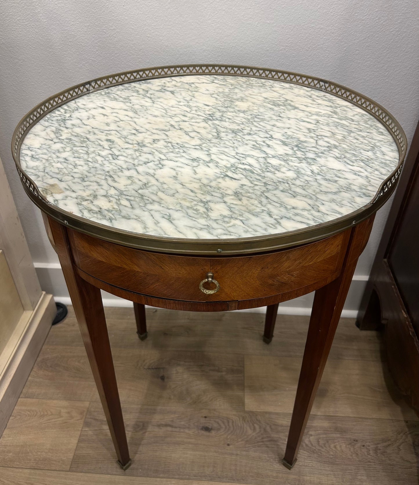 Louis XVI Marble Top Bouillotte Table - 24" Dia
