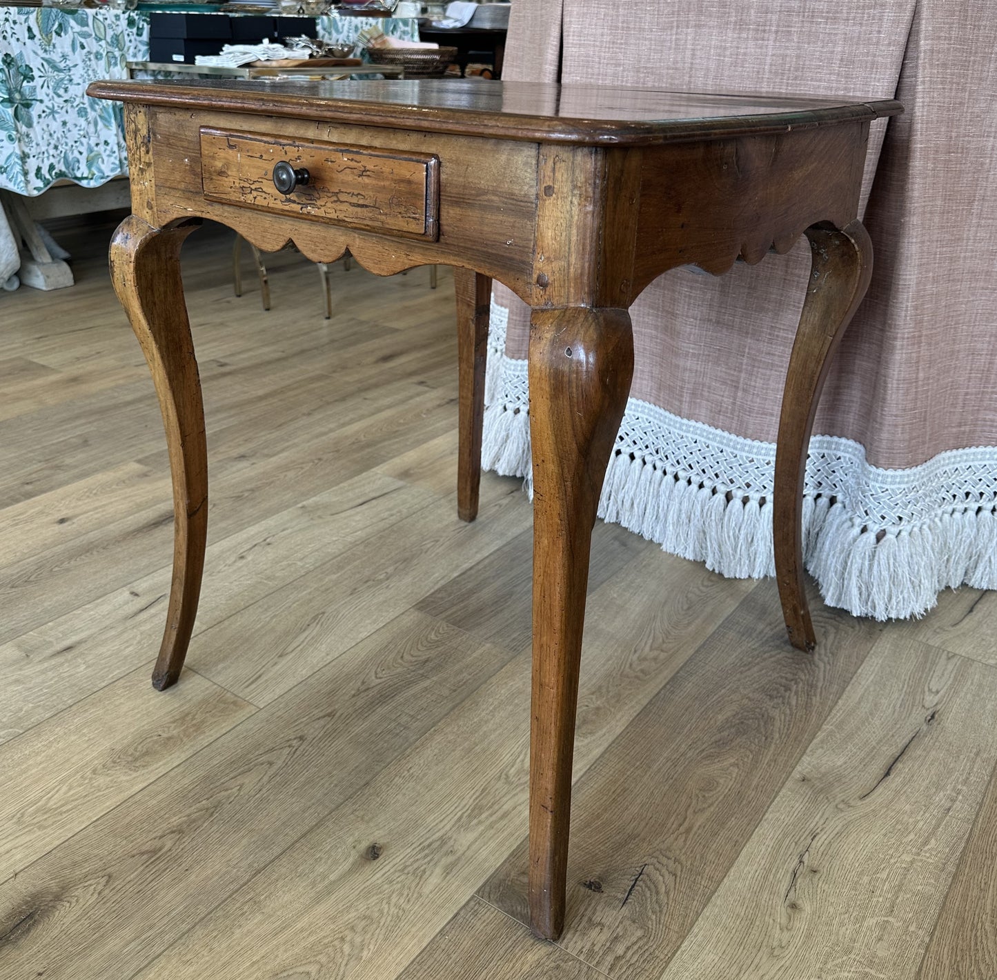 French Walnut Cabriole Leg Table, c. 19th Century