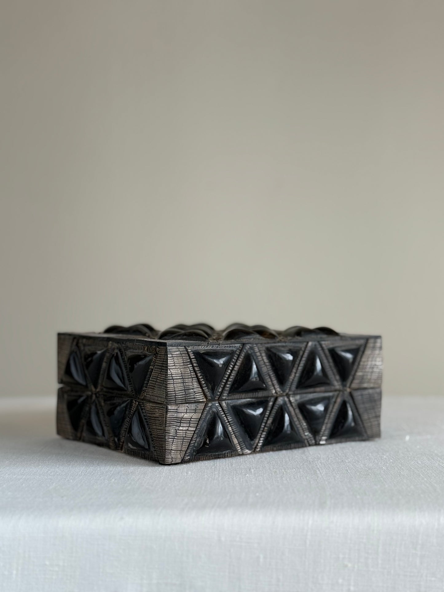 Hand Carved Geometric Black Bone Box