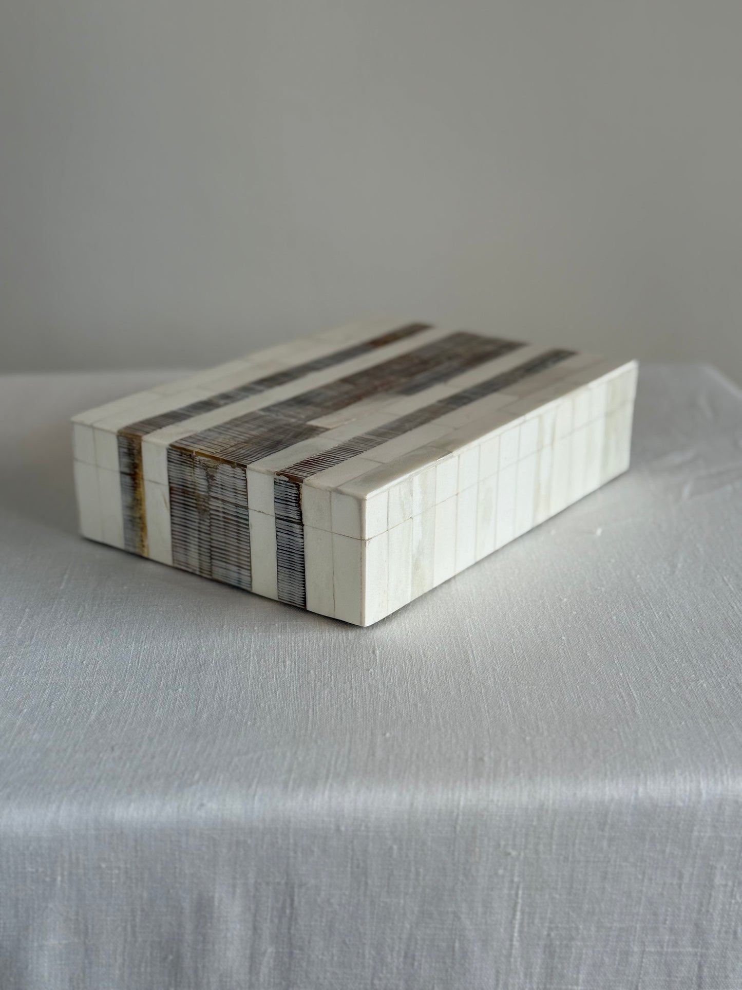 Hand Carved Bone Box with Brown Inlay