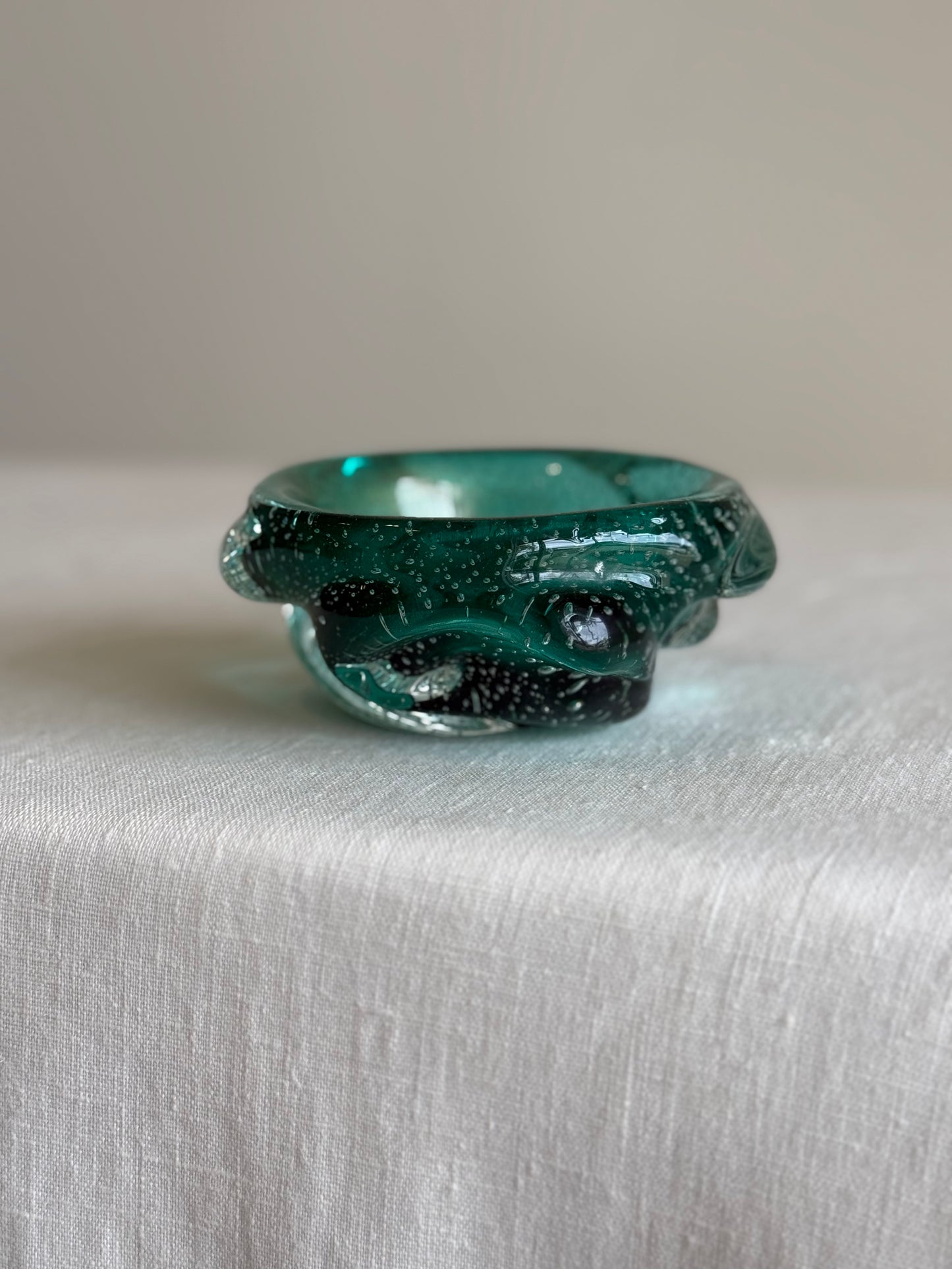 Vintage Glitter Aqua Murano Bowl