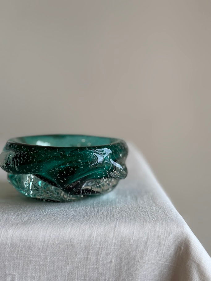 Vintage Glitter Aqua Murano Bowl