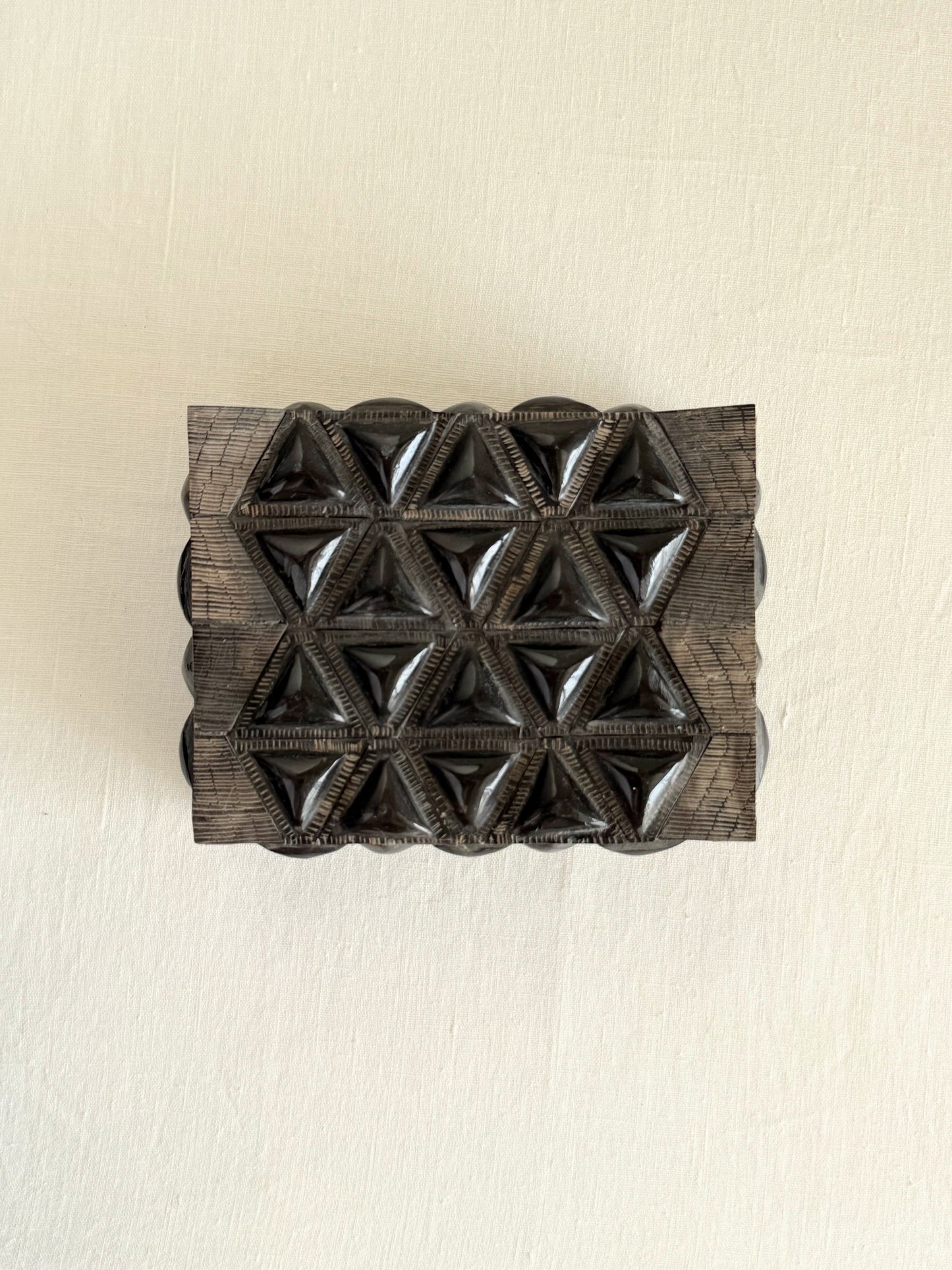 Hand Carved Geometric Black Bone Box