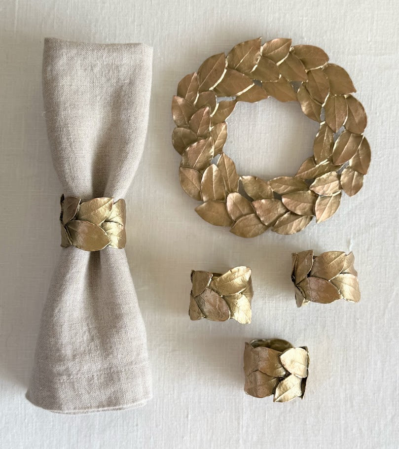Bay Leaf Napkin Rings - Set/8, Gold