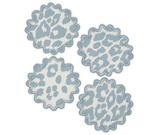 Linen Cocktail Napkins - Iconic Leopard/Sky, Set/4