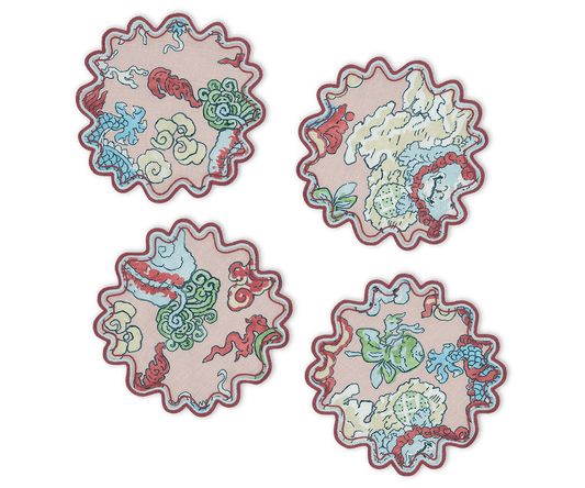 Linen Cocktail Napkins - Magic Mountain/Paradise, Set/4