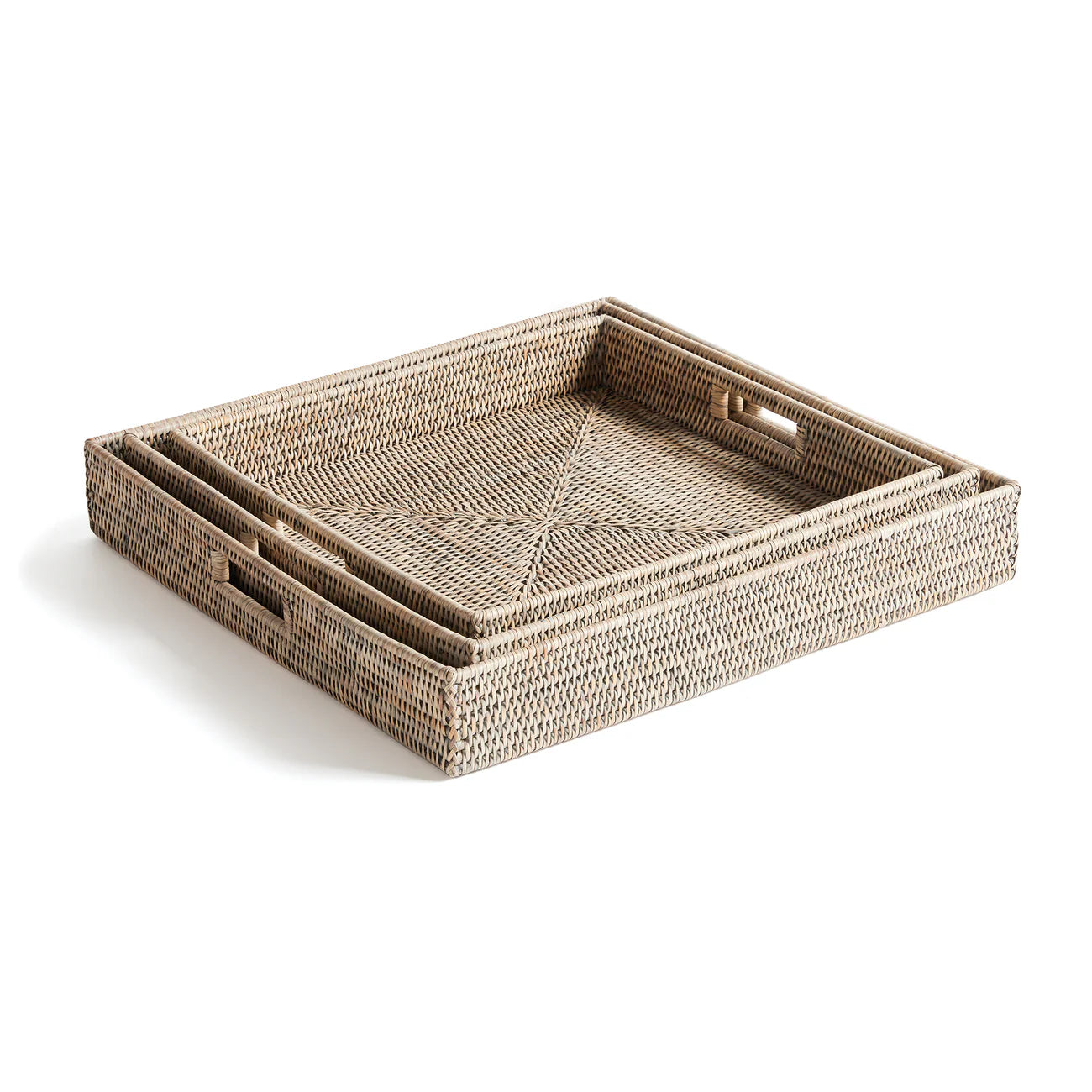Rattan Square Tray with Handles - Gray/Small