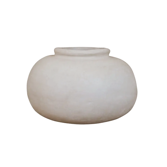 Paper Mache Rotund Pot - Natural White