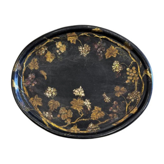 Large Oval Paper Mache Black/Gilt Tray