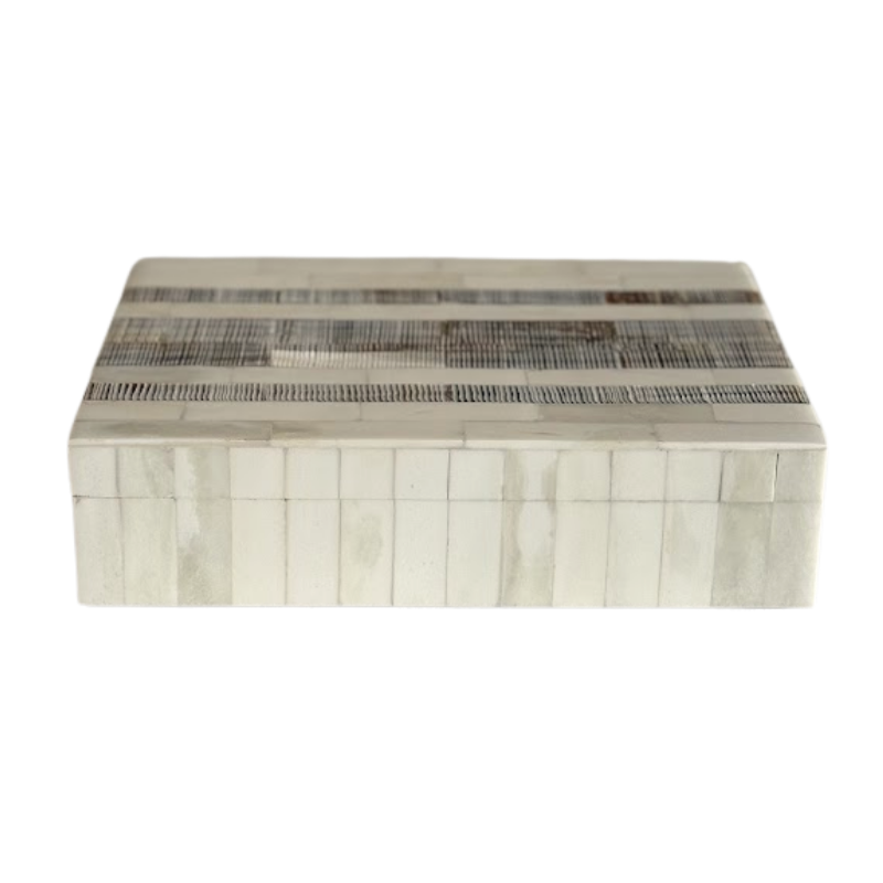 Hand Carved Bone Box with Brown Inlay
