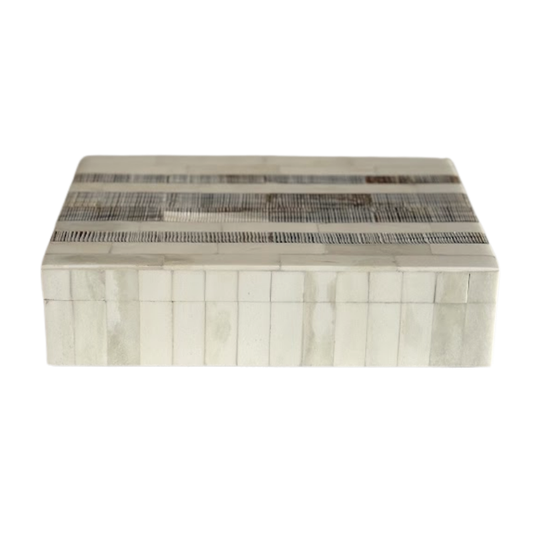 Hand Carved Bone Box with Brown Inlay