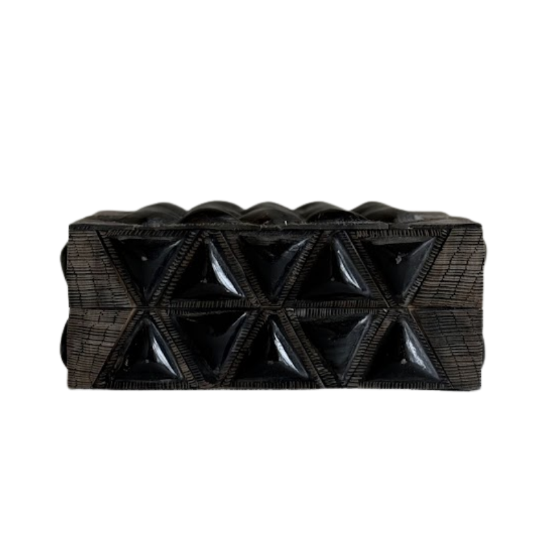 Hand Carved Geometric Black Bone Box