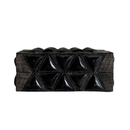 Hand Carved Geometric Black Bone Box