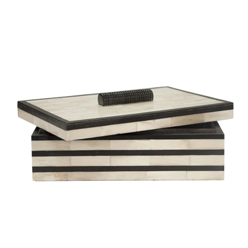 Black/White Stripe Bone Box with Lid
