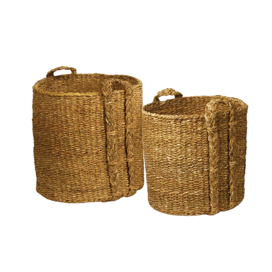 Seagrass Round Woven Baskets with Handles
