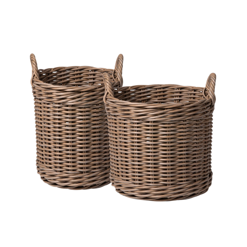 Faux Wicker Baskets with Handles - Distressed Natural