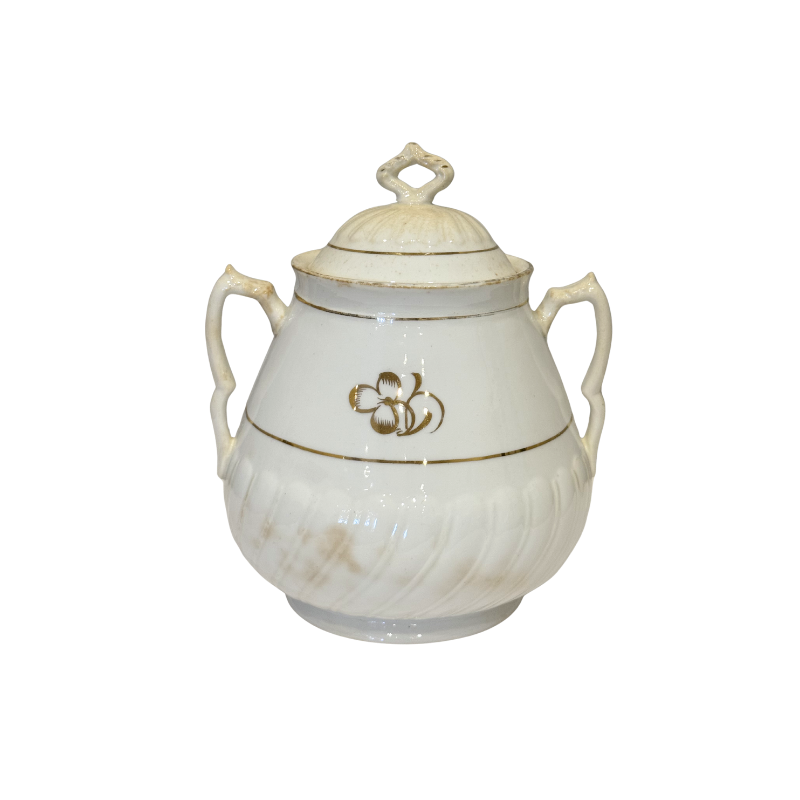 Ironstone Two-Handle Sugar Jar with Lid - Medium