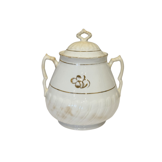 Ironstone Two-Handle Sugar Jar with Lid - Medium