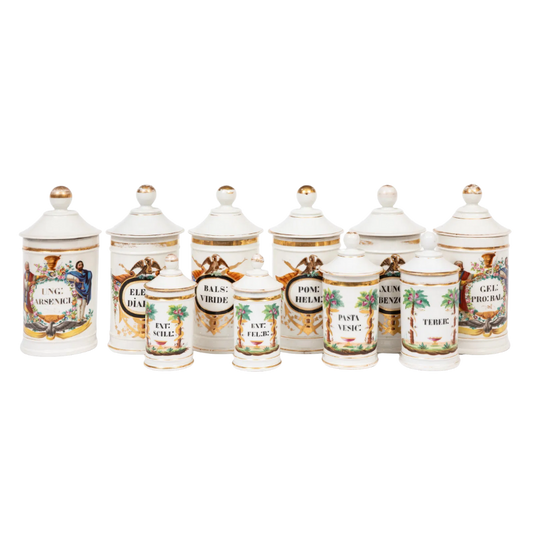 Antique Porcelain Apothecary Jars - Set/10