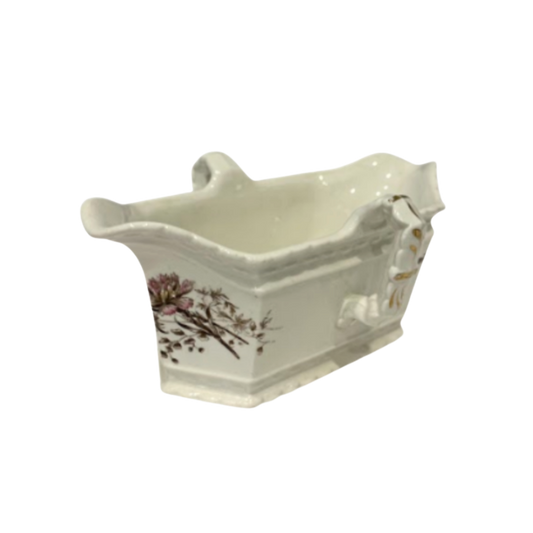 Transferware Gravy Boat - White with Brown Floral Motif