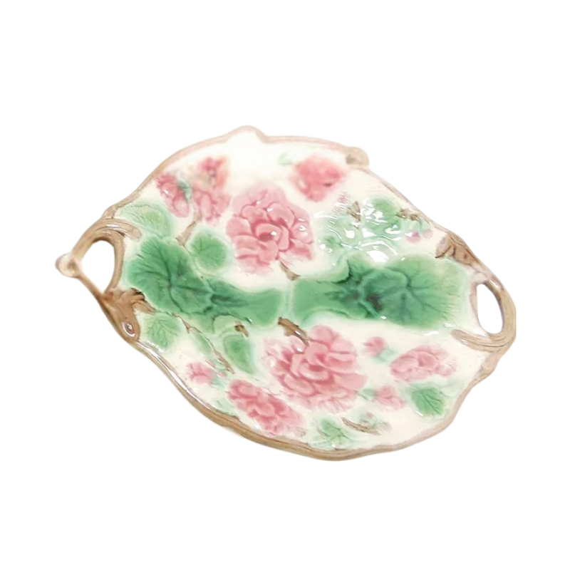 Antique Majolica Geranium Platter
