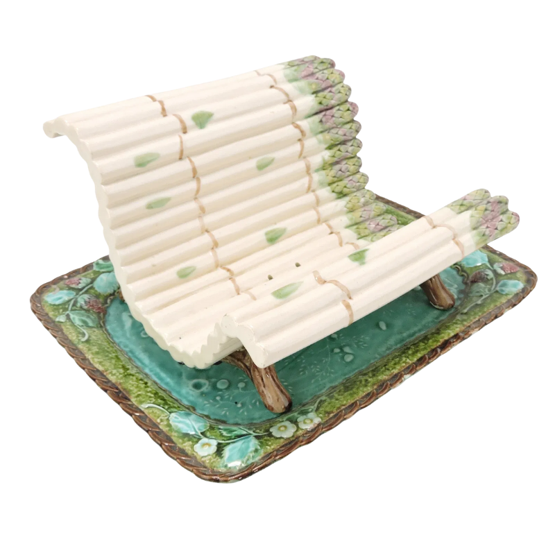 Majolica Asparagus Cradle and Tray