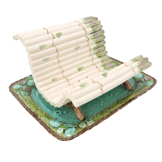 Majolica Asparagus Cradle and Tray