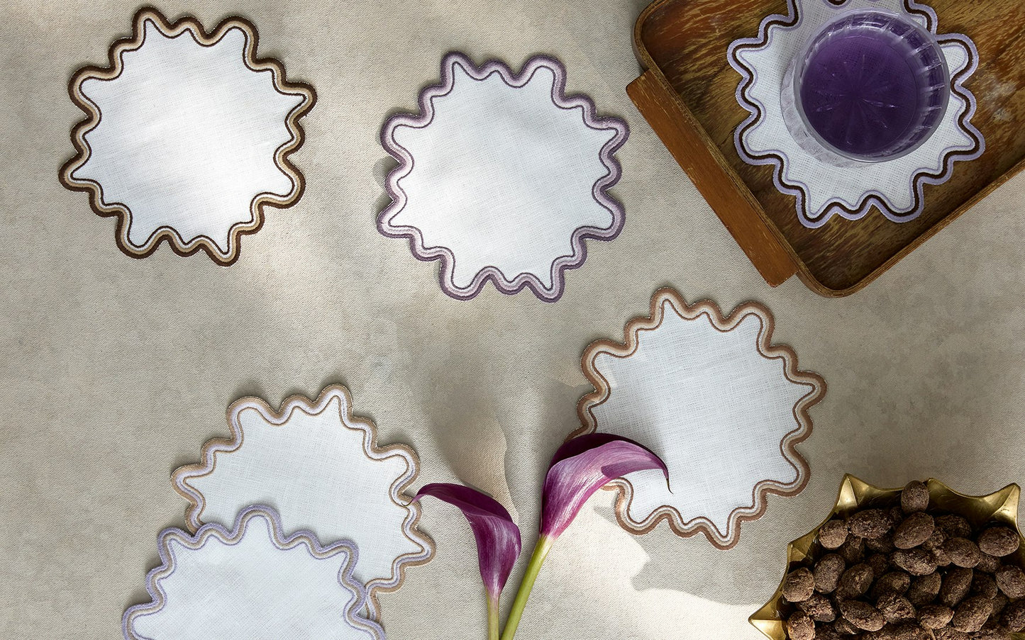 Linen Cocktail Napkins - Wave/Provence, Set/6