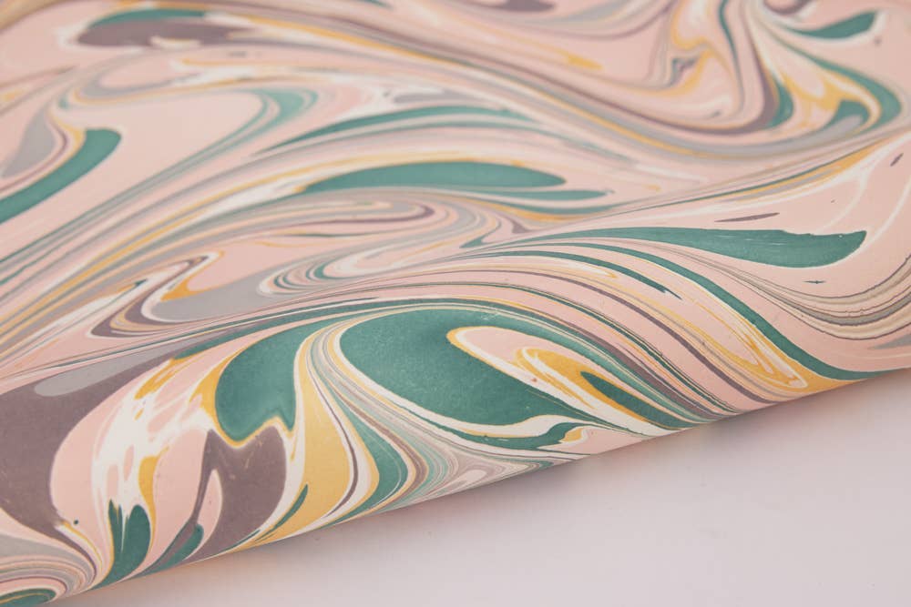 Hand Marbled Wrapping Paper Sheets S/2 - Rose Quartz