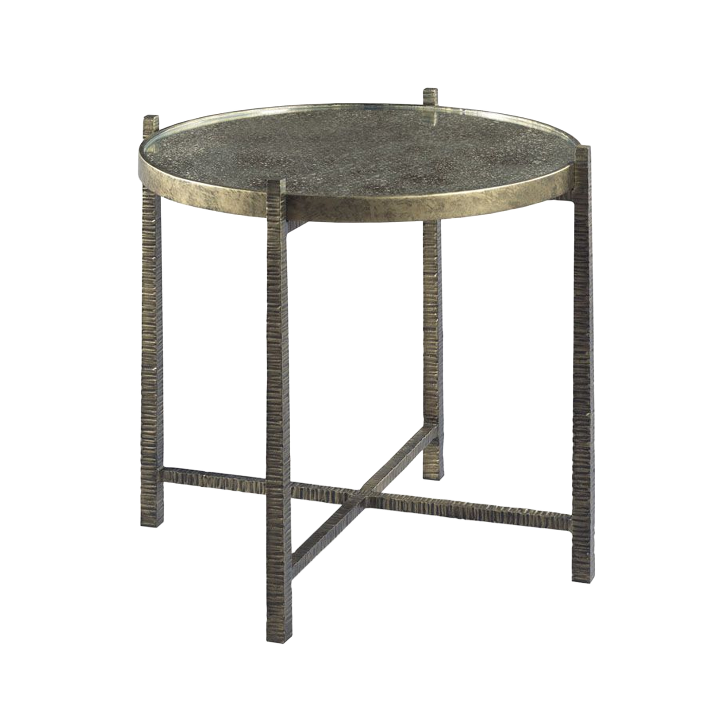 Antiqued Mirror and Bronze Side Table