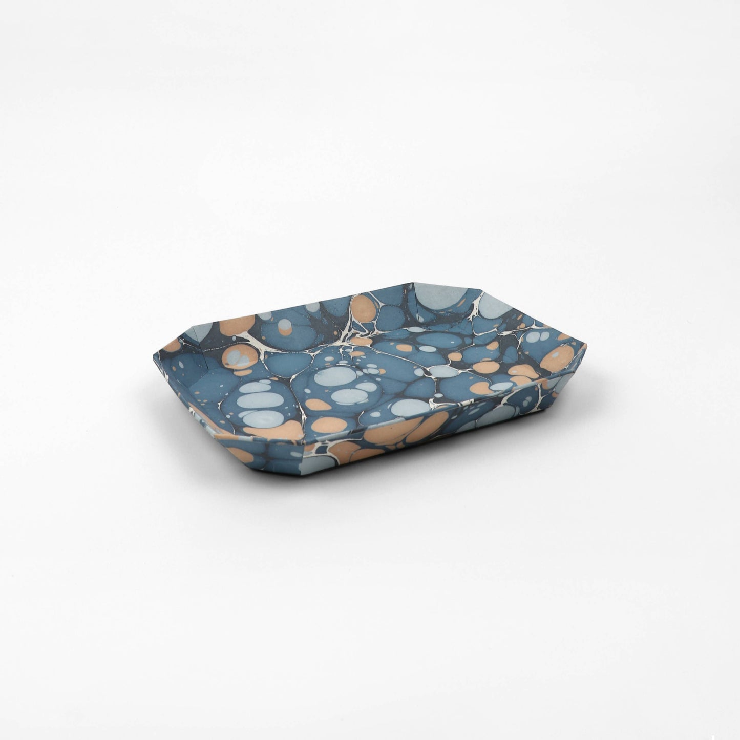 Marbled Octagonal Tray Set - Blue/Ochre Pebbles