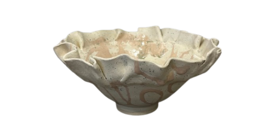 Ceramic Wave Bowl with Light Pink Splatter Glaze
