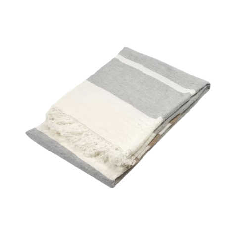 Belgian Towel Throw - Ash Stripe
