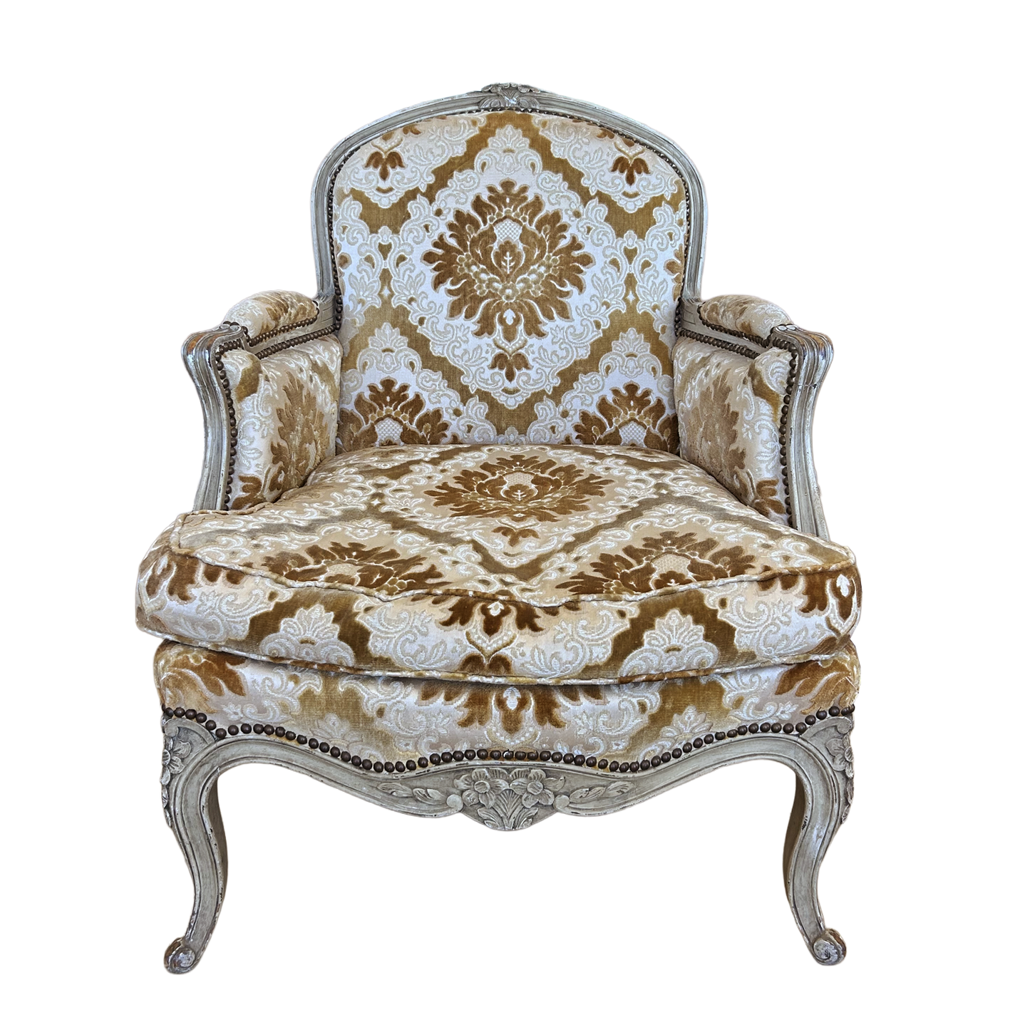 Louis XV Style Gris Peinte Bergere Arm Chair