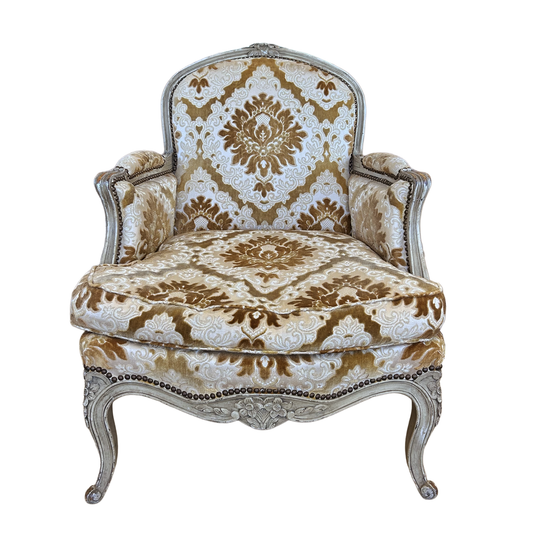 Louis XV Style Gris Peinte Bergere Arm Chair