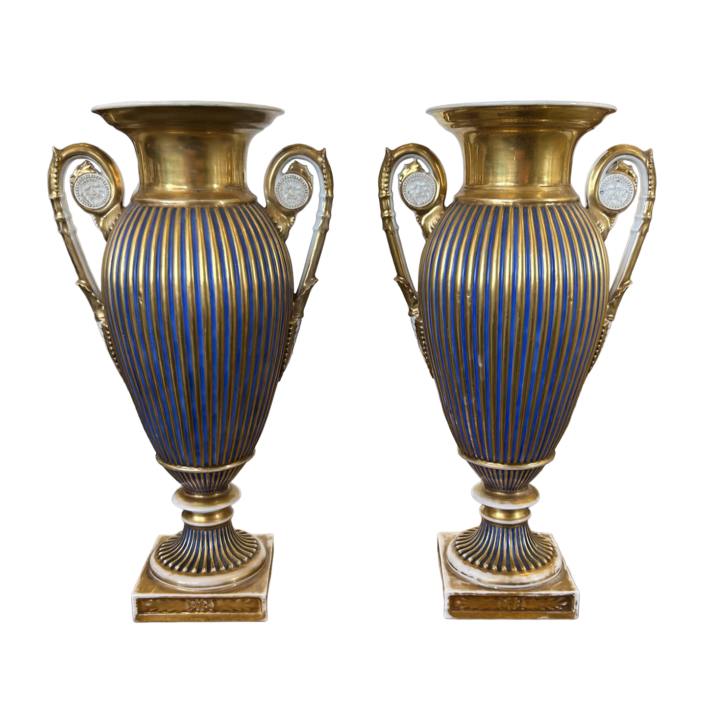 Paris Porcelain Vases, Pair - Gilt and Cobalt
