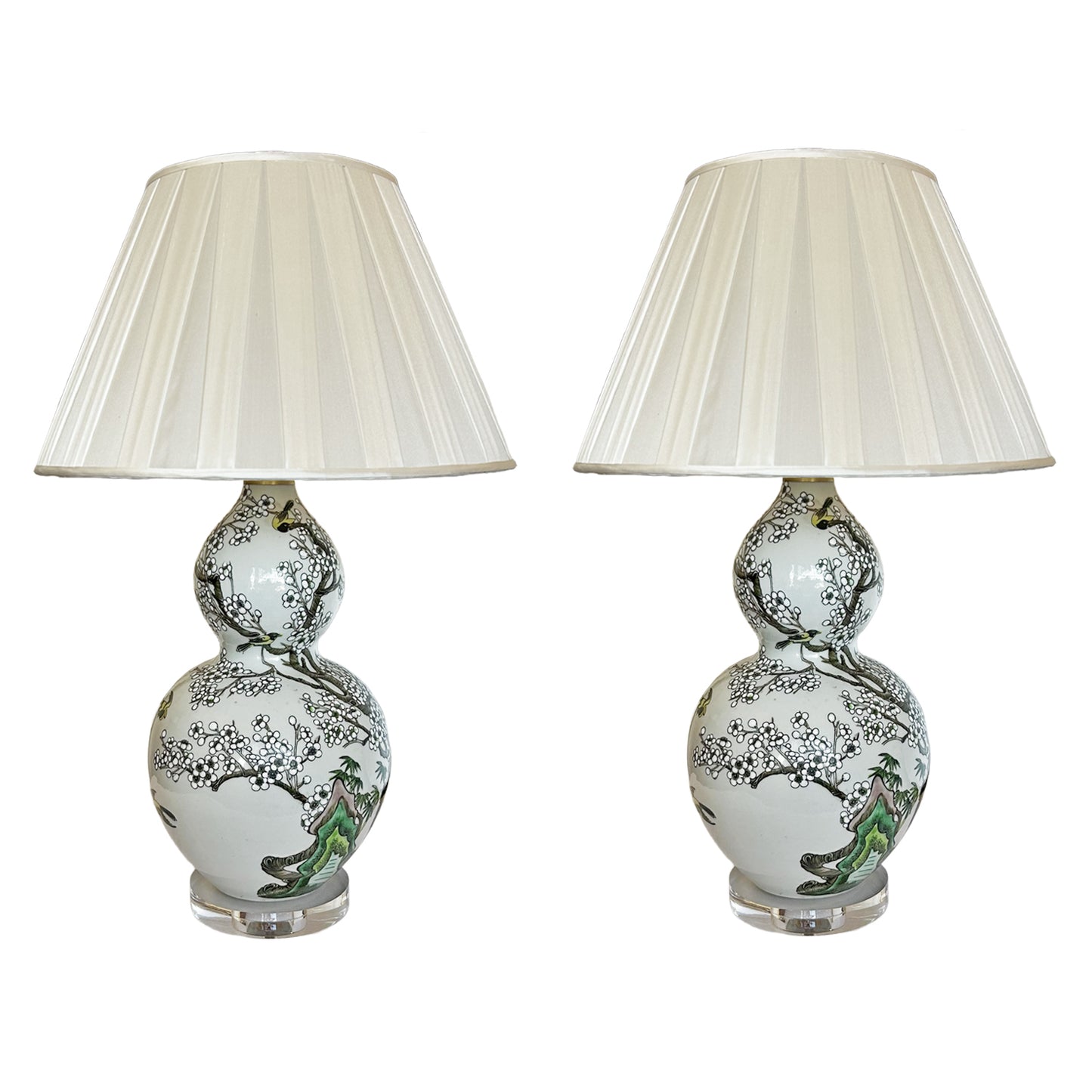 Pair of Chinese Botanical Gourd Lamps