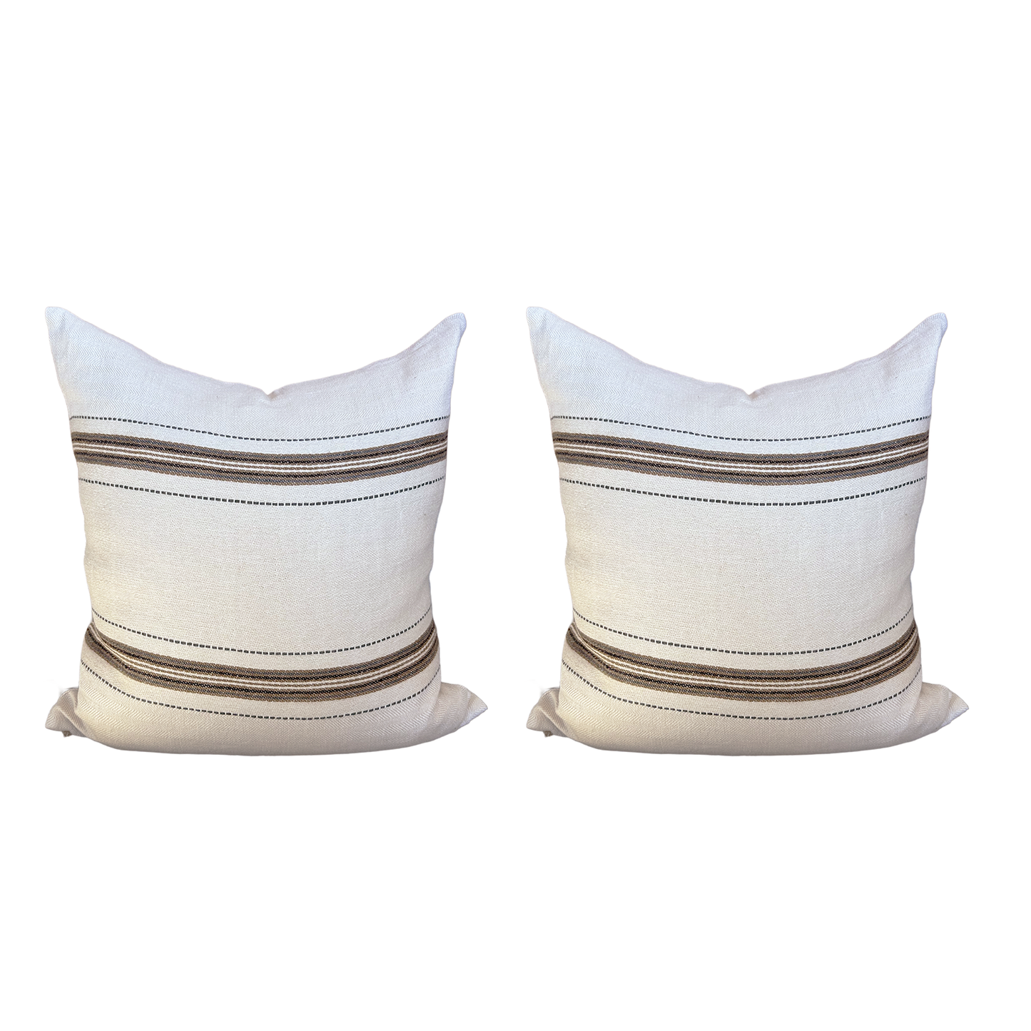 Pair of Linen Striped Pillows - Off-White and Brown