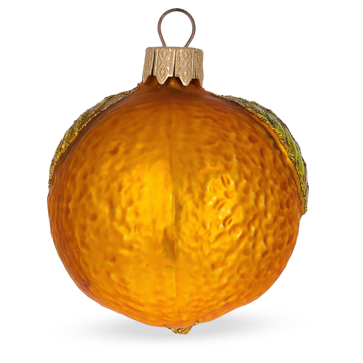 Orange with Shiny Leaf Glass Ornament
