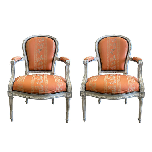 Pair of French Louis XVI Fauteuil Chairs with Original Upholstery
