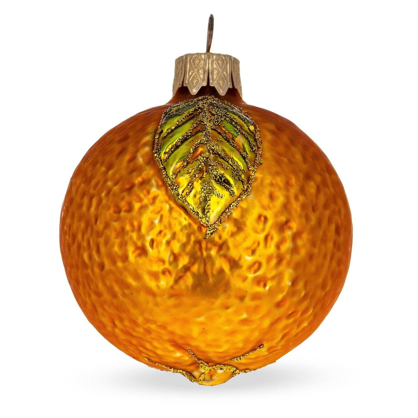 Orange with Shiny Leaf Glass Ornament