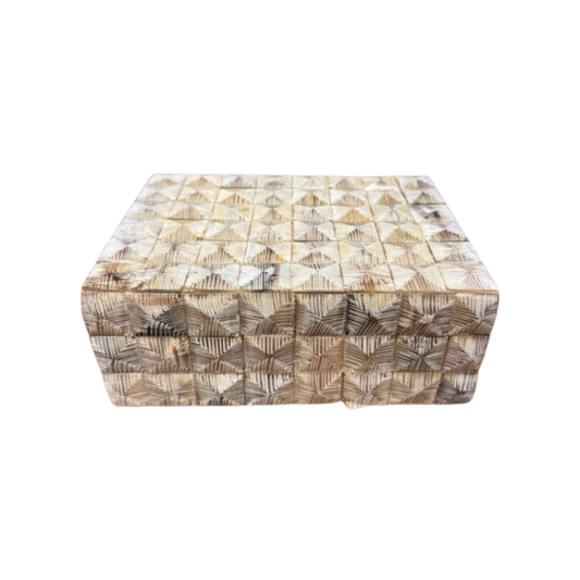 Hand Carved Geometric Bone Box