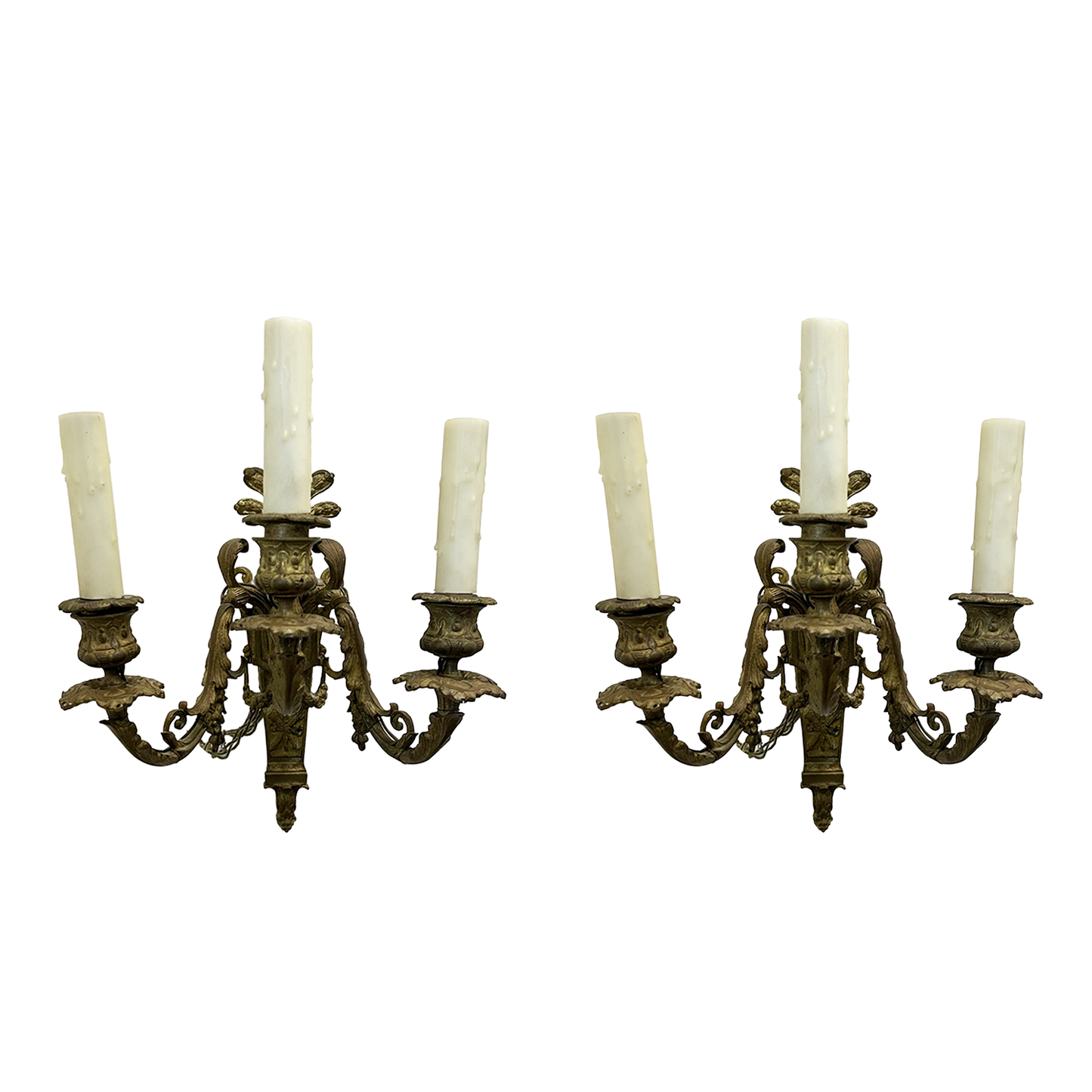 Pair of French Rococo Gilt Triple-Arm Sconces